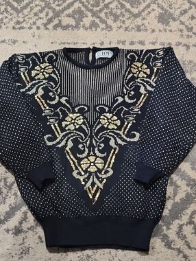 Vintage 80s HONEY sweater In EUC! Womens Size Small Black And Gold